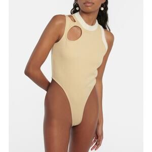 Didu Cutout Fleece Bodysuit XS in Beige NEW